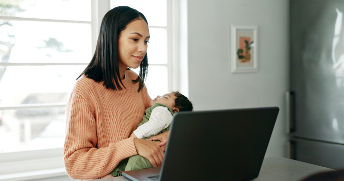 woman and baby in kitchen